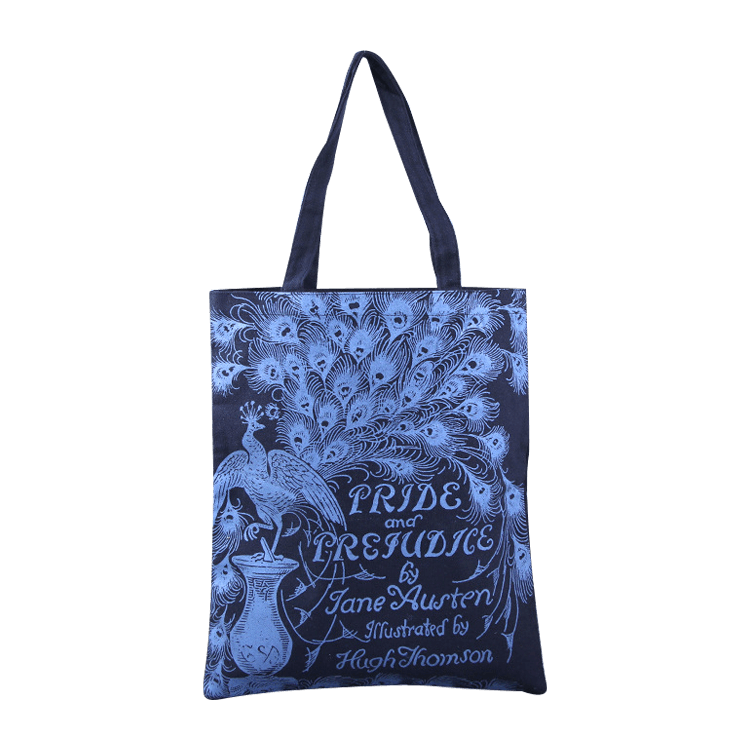 Elegant Blue Feather Pattern Canvas Bag